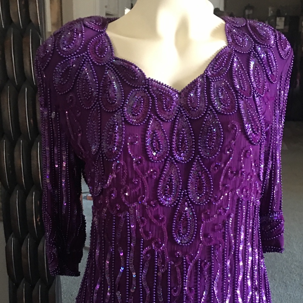 Vintage Silk Beaded Sequin 2pc Skirt & Top